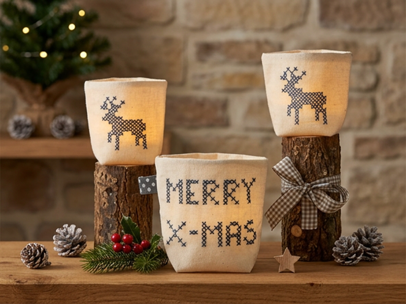 Preview: Weihnachtliche Kreuzstich Lichterbeutel - ITH-Stickdatei